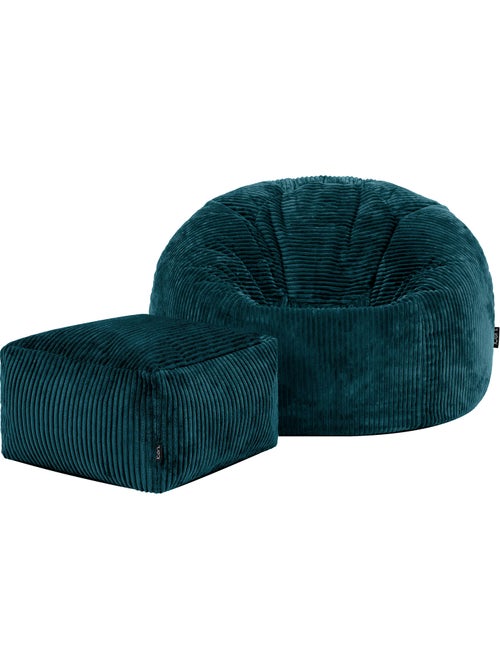 Pouf sillón clásico kingston con reposapiés cuadrado amara de pana - icon - Kiabi