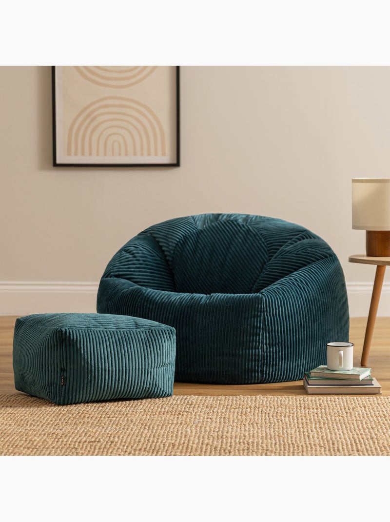 Pouf sillón clásico kingston con reposapiés cuadrado amara de pana - icon Azul petróleo - Kiabi