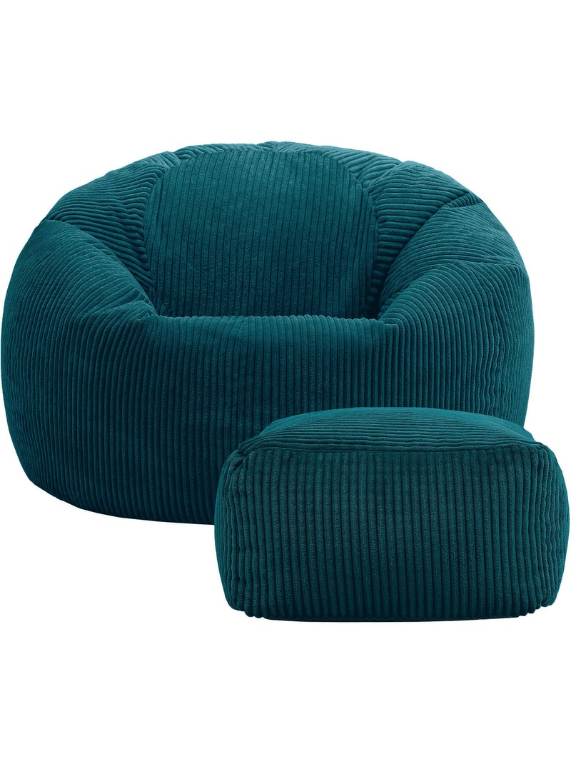 Pouf sillón clásico kingston con reposapiés cuadrado amara de pana - icon Azul petróleo - Kiabi