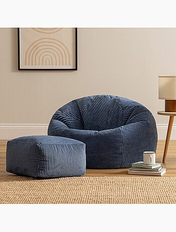 Pouf sillón clásico kingston con reposapiés cuadrado amara de pana - icon