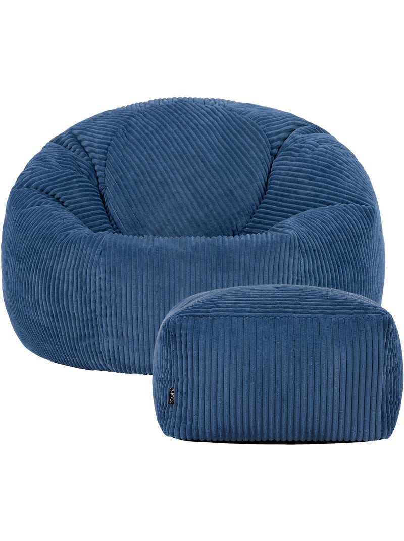 Pouf sillón clásico kingston con reposapiés cuadrado amara de pana - icon Azul vaquero - Kiabi