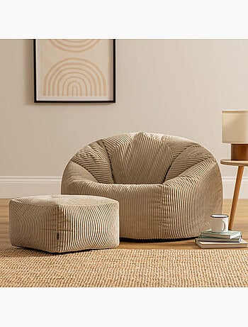 Pouf sillón clásico kingston con reposapiés cuadrado amara de pana - icon
