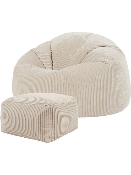 Pouf sillón clásico kingston con reposapiés cuadrado amara de pana - icon - Kiabi