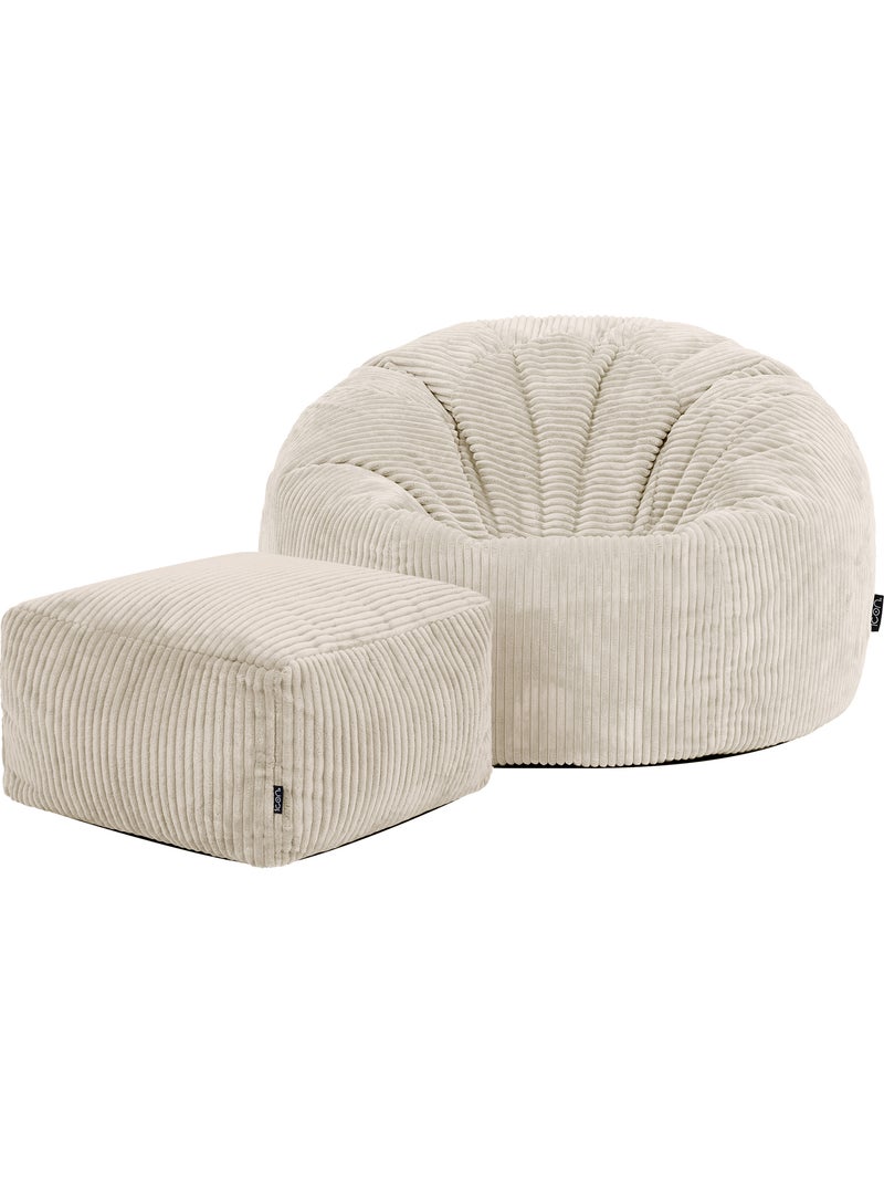 Pouf sillón clásico kingston con reposapiés cuadrado amara de pana - icon Beige - Kiabi