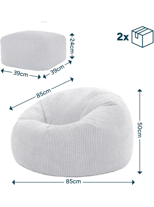 Pouf sillón clásico kingston con reposapiés cuadrado amara de pana - icon - Kiabi