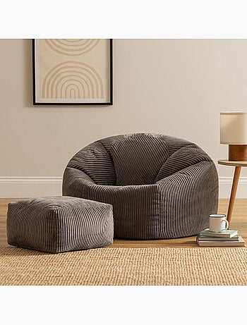 Pouf sillón clásico kingston con reposapiés cuadrado amara de pana - icon
