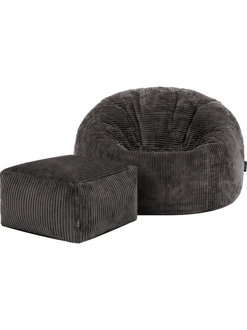 Pouf sillón clásico kingston con reposapiés cuadrado amara de pana - icon - Kiabi