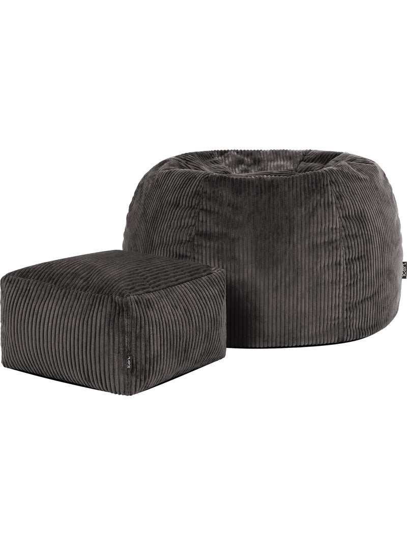 Pouf sillón clásico kingston con reposapiés cuadrado amara de pana - icon Gris antracita - Kiabi