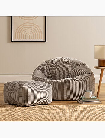 Pouf sillón clásico kingston con reposapiés cuadrado amara de pana - icon