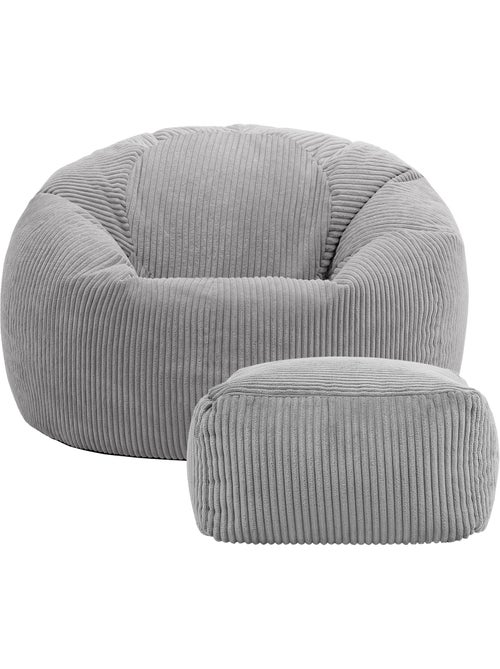 Pouf sillón clásico kingston con reposapiés cuadrado amara de pana - icon - Kiabi