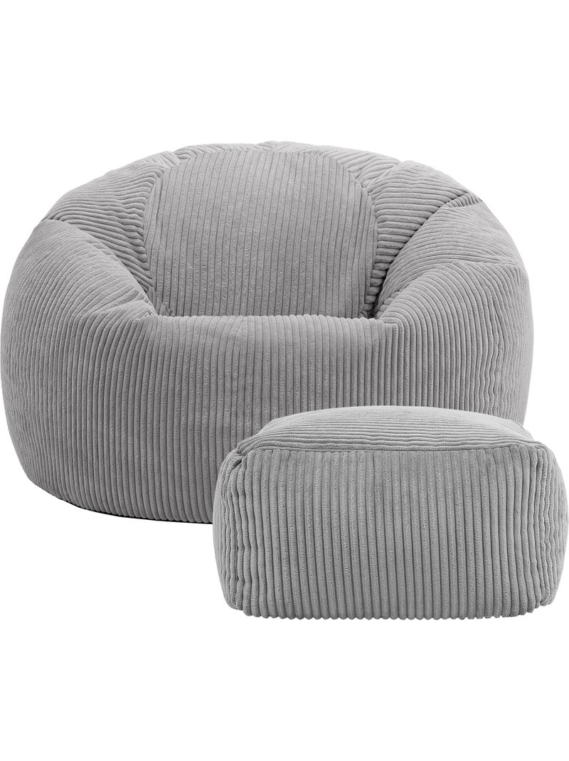 Pouf sillón clásico kingston con reposapiés cuadrado amara de pana - icon Gris claro - Kiabi
