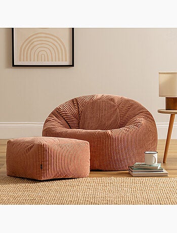 Pouf sillón clásico kingston con reposapiés cuadrado amara de pana - icon