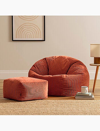 Pouf sillón clásico kingston con reposapiés cuadrado amara de pana - icon