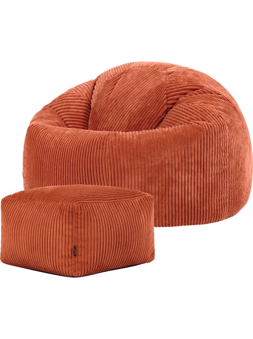 Pouf sillón clásico kingston con reposapiés cuadrado amara de pana - icon - Kiabi