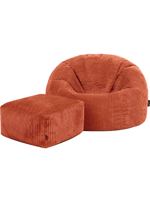 Pouf sillón clásico kingston con reposapiés cuadrado amara de pana - icon - Kiabi