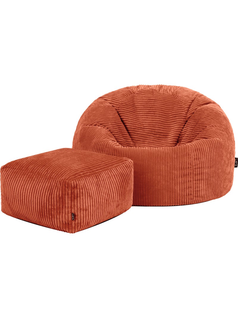 Pouf sillón clásico kingston con reposapiés cuadrado amara de pana - icon Terracota - Kiabi