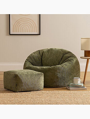 Pouf sillón clásico kingston con reposapiés cuadrado amara de pana - icon