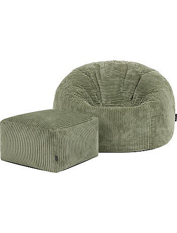 Pouf sillón clásico kingston con reposapiés cuadrado amara de pana - icon