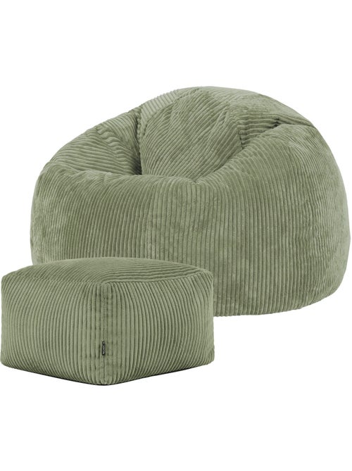 Pouf sillón clásico kingston con reposapiés cuadrado amara de pana - icon - Kiabi