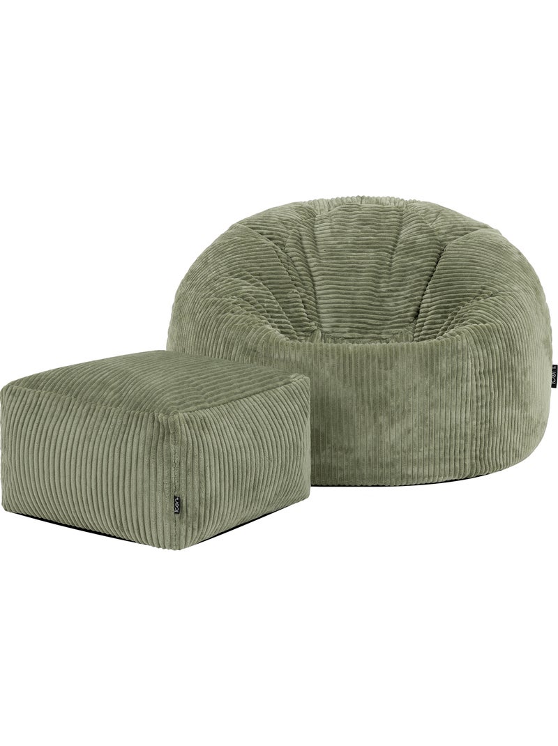 Pouf sillón clásico kingston con reposapiés cuadrado amara de pana - icon Verde salvia - Kiabi