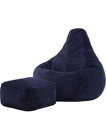 Pouf sillón dalton con respaldo alto y reposapiés cuadrado de pana - icon