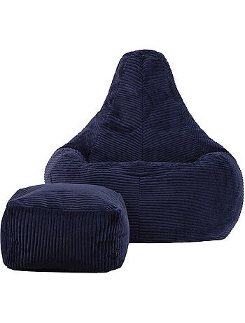 Pouf sillón dalton con respaldo alto y reposapiés cuadrado de pana - icon