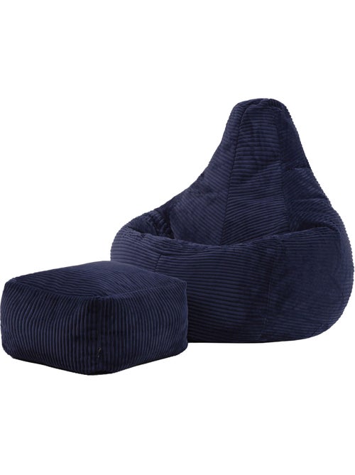 Pouf sillón dalton con respaldo alto y reposapiés cuadrado de pana - icon - Kiabi