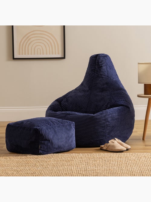 Pouf sillón dalton con respaldo alto y reposapiés cuadrado de pana - icon - Kiabi