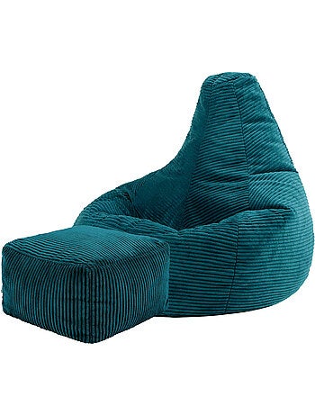 Pouf sillón dalton con respaldo alto y reposapiés cuadrado de pana - icon