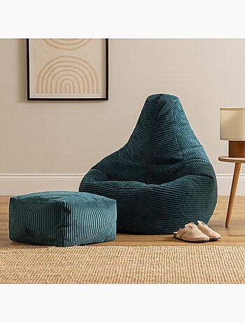 Pouf sillón dalton con respaldo alto y reposapiés cuadrado de pana - icon