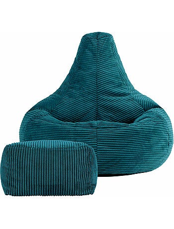 Pouf sillón dalton con respaldo alto y reposapiés cuadrado de pana - icon