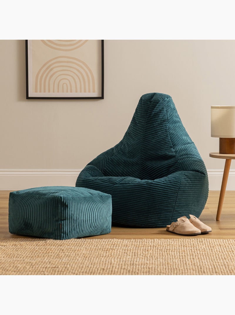Pouf sillón dalton con respaldo alto y reposapiés cuadrado de pana - icon Azul petróleo - Kiabi