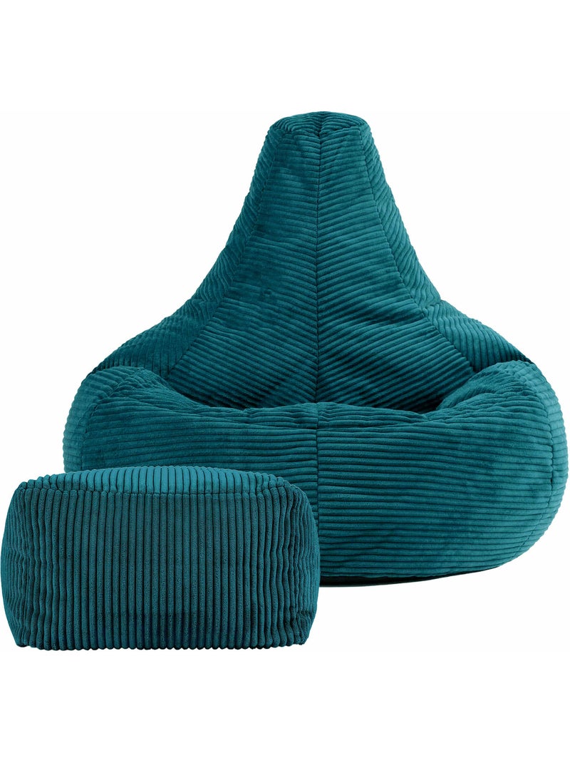 Pouf sillón dalton con respaldo alto y reposapiés cuadrado de pana - icon Azul petróleo - Kiabi
