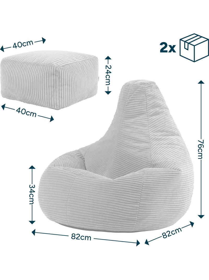 Pouf sillón dalton con respaldo alto y reposapiés cuadrado de pana - icon Azul petróleo - Kiabi