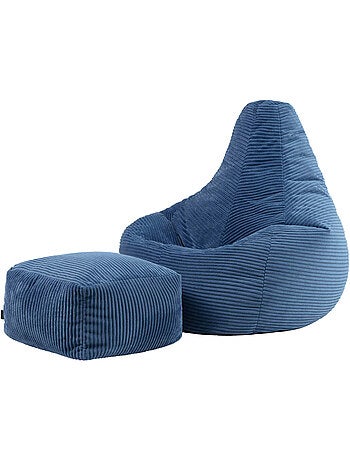 Pouf sillón dalton con respaldo alto y reposapiés cuadrado de pana - icon