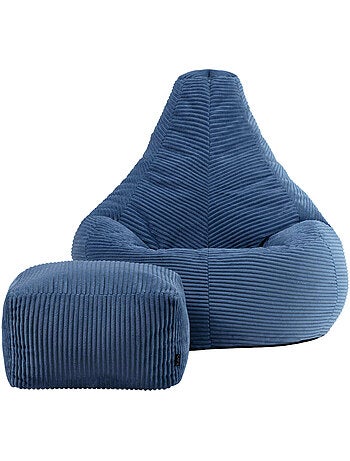 Pouf sillón dalton con respaldo alto y reposapiés cuadrado de pana - icon
