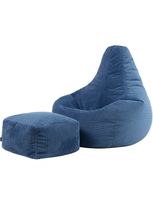 Pouf sillón dalton con respaldo alto y reposapiés cuadrado de pana - icon - Kiabi