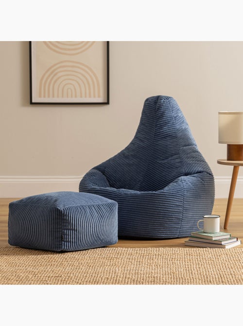Pouf sillón dalton con respaldo alto y reposapiés cuadrado de pana - icon - Kiabi