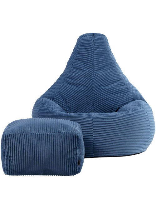 Pouf sillón dalton con respaldo alto y reposapiés cuadrado de pana - icon - Kiabi