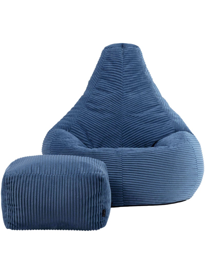 Pouf sillón dalton con respaldo alto y reposapiés cuadrado de pana - icon Azul vaquero - Kiabi