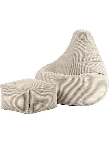 Pouf sillón dalton con respaldo alto y reposapiés cuadrado de pana - icon