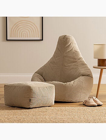 Pouf sillón dalton con respaldo alto y reposapiés cuadrado de pana - icon