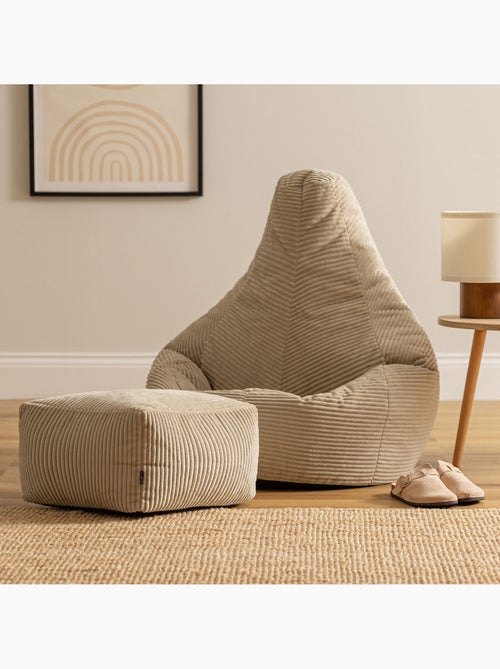 Pouf sillón dalton con respaldo alto y reposapiés cuadrado de pana - icon - Kiabi