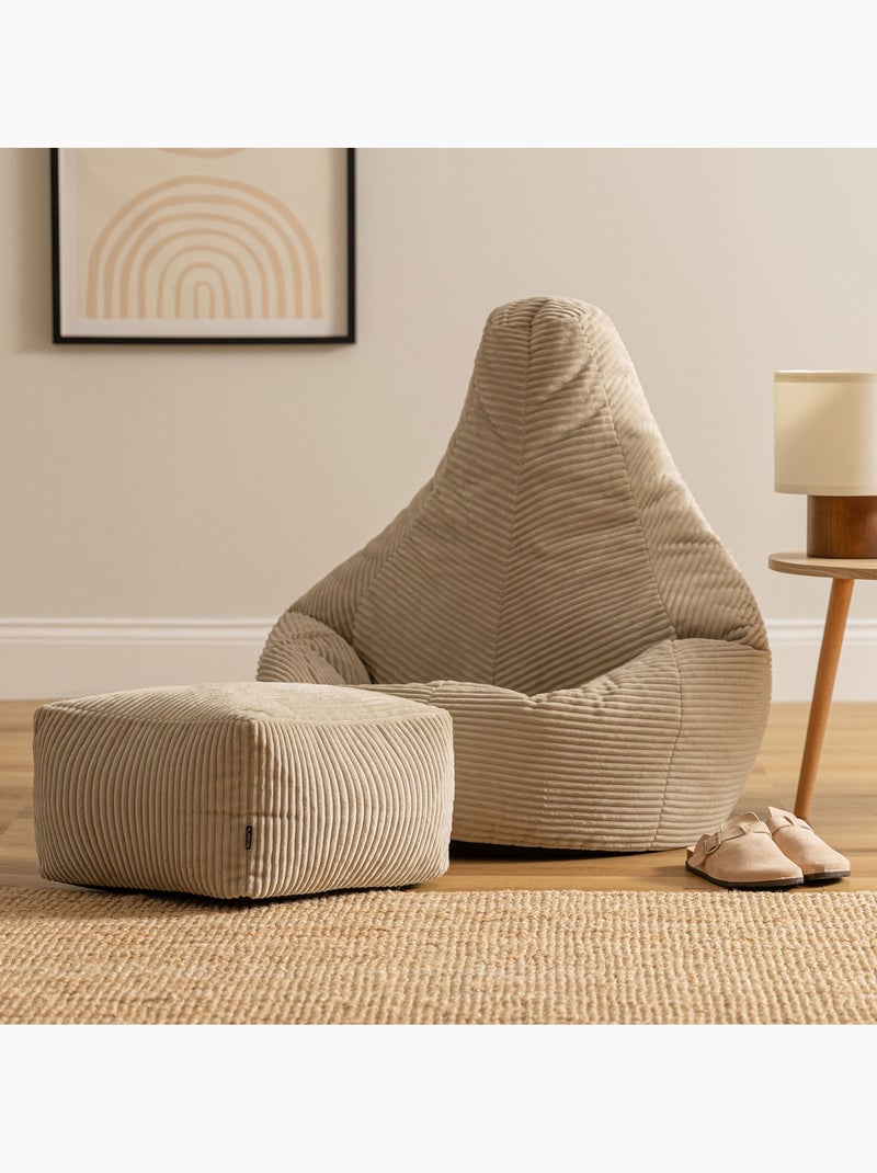 Pouf sillón dalton con respaldo alto y reposapiés cuadrado de pana - icon Beige - Kiabi