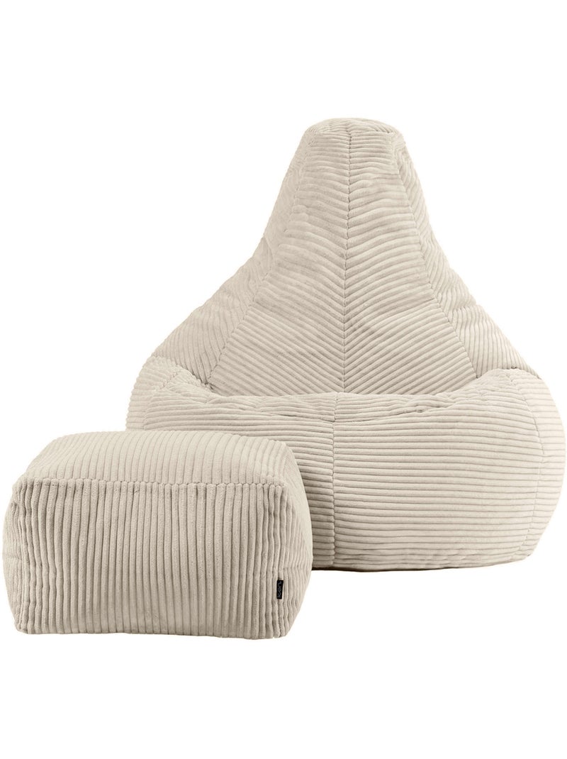 Pouf sillón dalton con respaldo alto y reposapiés cuadrado de pana - icon Beige - Kiabi