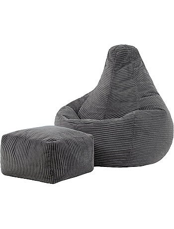 Pouf sillón dalton con respaldo alto y reposapiés cuadrado de pana - icon