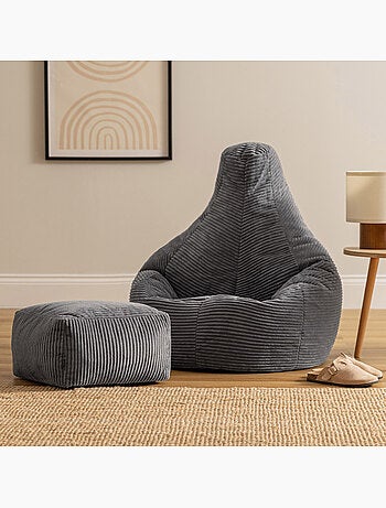 Pouf sillón dalton con respaldo alto y reposapiés cuadrado de pana - icon