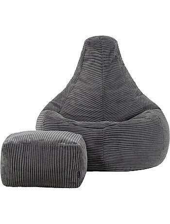 Pouf sillón dalton con respaldo alto y reposapiés cuadrado de pana - icon