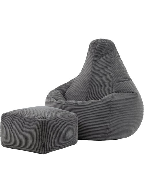 Pouf sillón dalton con respaldo alto y reposapiés cuadrado de pana - icon - Kiabi