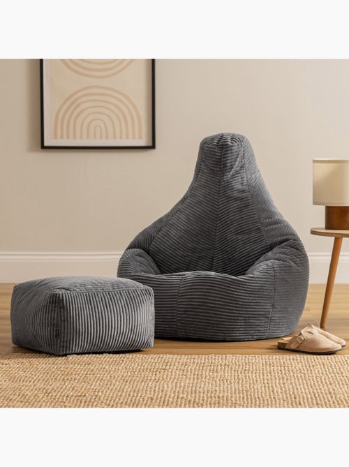 Pouf sillón dalton con respaldo alto y reposapiés cuadrado de pana - icon - Kiabi